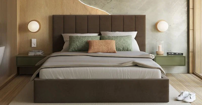 Čalouněná postel COLORADO 120x200 s kovovým zdvižným roštem HNĚDÁ TRINITY