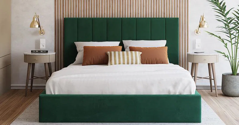 Čalouněná postel COLORADO 200x200 s kovovým zdvižným roštem ZELENÁ TRINITY