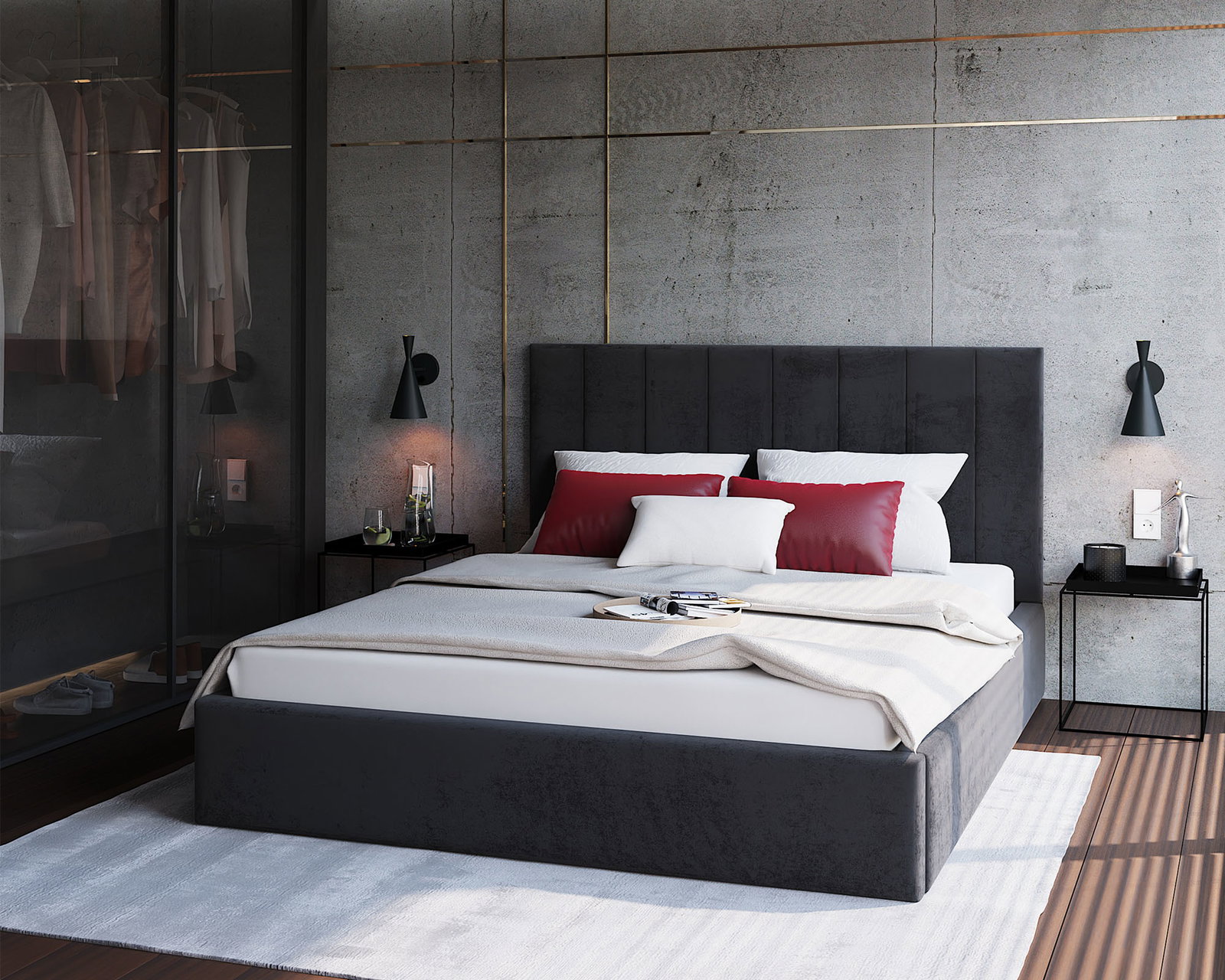 Čalúnená posteľ COLORADO 200x200 s kovovým zdvižným roštom ČIERNA TRINITY