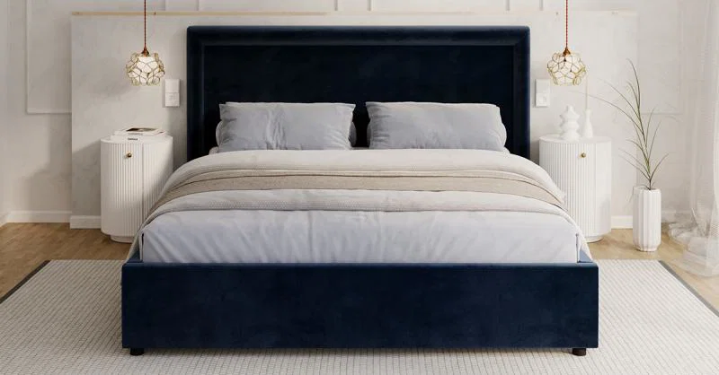 Čalouněná postel NOBILE 90x200 Tmavě modrá Paris s úložným prostorem kovový rošt