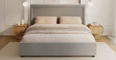 Čalouněná postel NOBILE 90x200 Světle šedá Paris s úložným prostorem kovový rošt