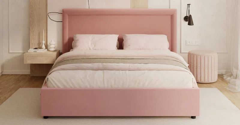Čalouněná postel NOBILE 120x200 Růžová Paris s úložným prostorem kovový rošt