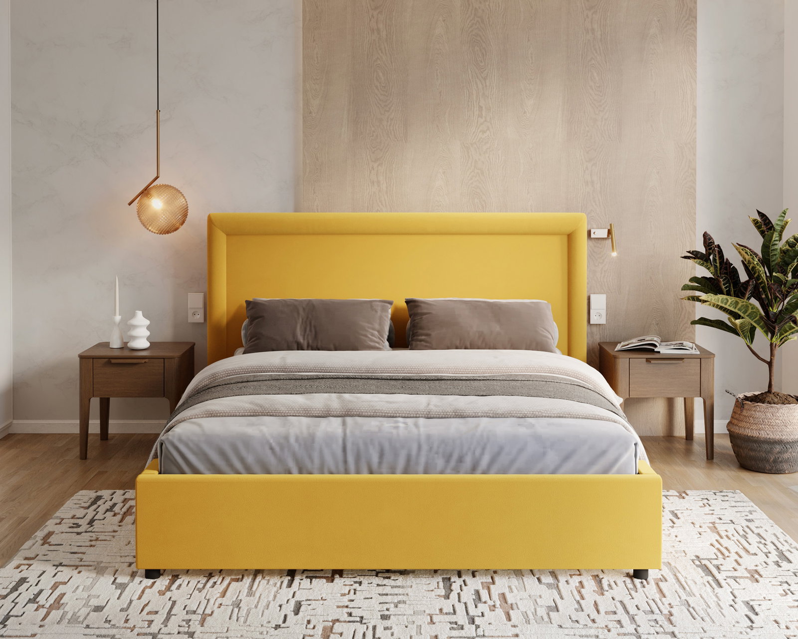 Čalúnená posteľ NOBILE 140x200 Žltá Paris s úložným priestorom kovový rošt