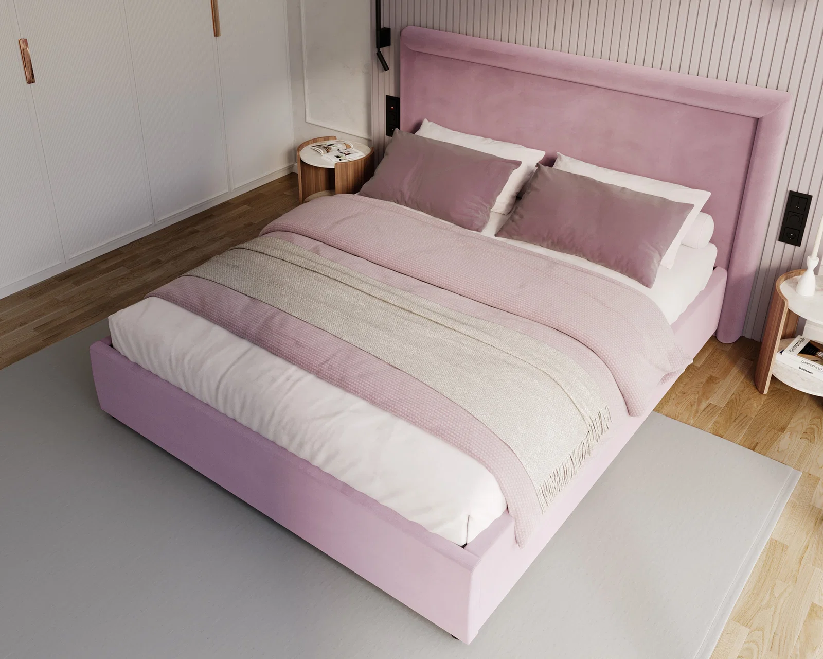 Čalouněná postel NOBILE 140x200 Fialová Paris s úložným prostorem kovový rošt