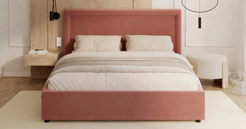 Čalouněná postel NOBILE 140x200 Lososová Paris s úložným prostorem kovový rošt