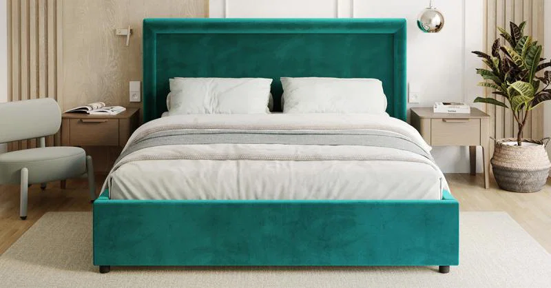Čalouněná postel NOBILE 140x200 Tyrkysová Paris s úložným prostorem kovový rošt