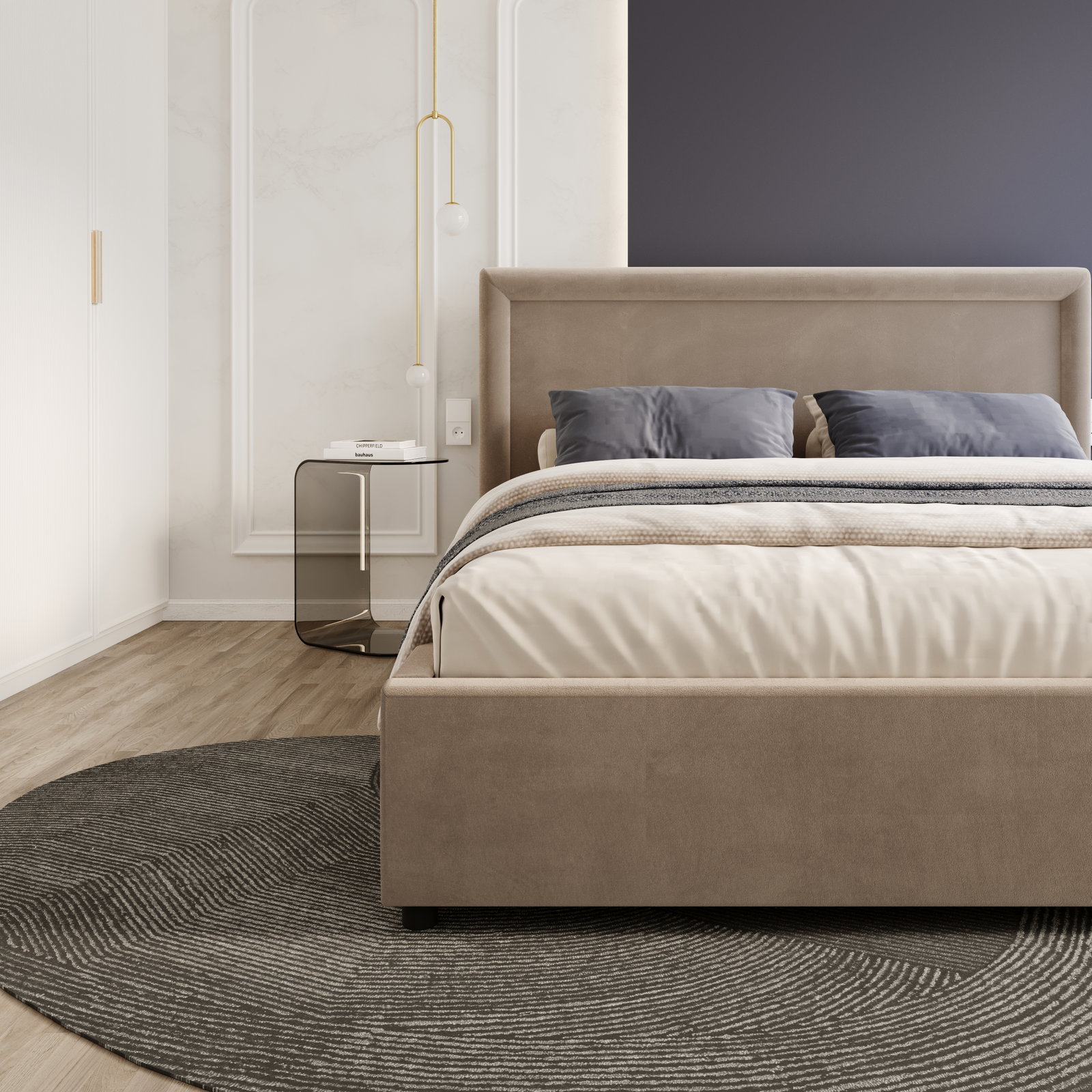 Čalúnená posteľ NOBILE 160x200 Béžová Paris s úložným priestorom kovový rošt