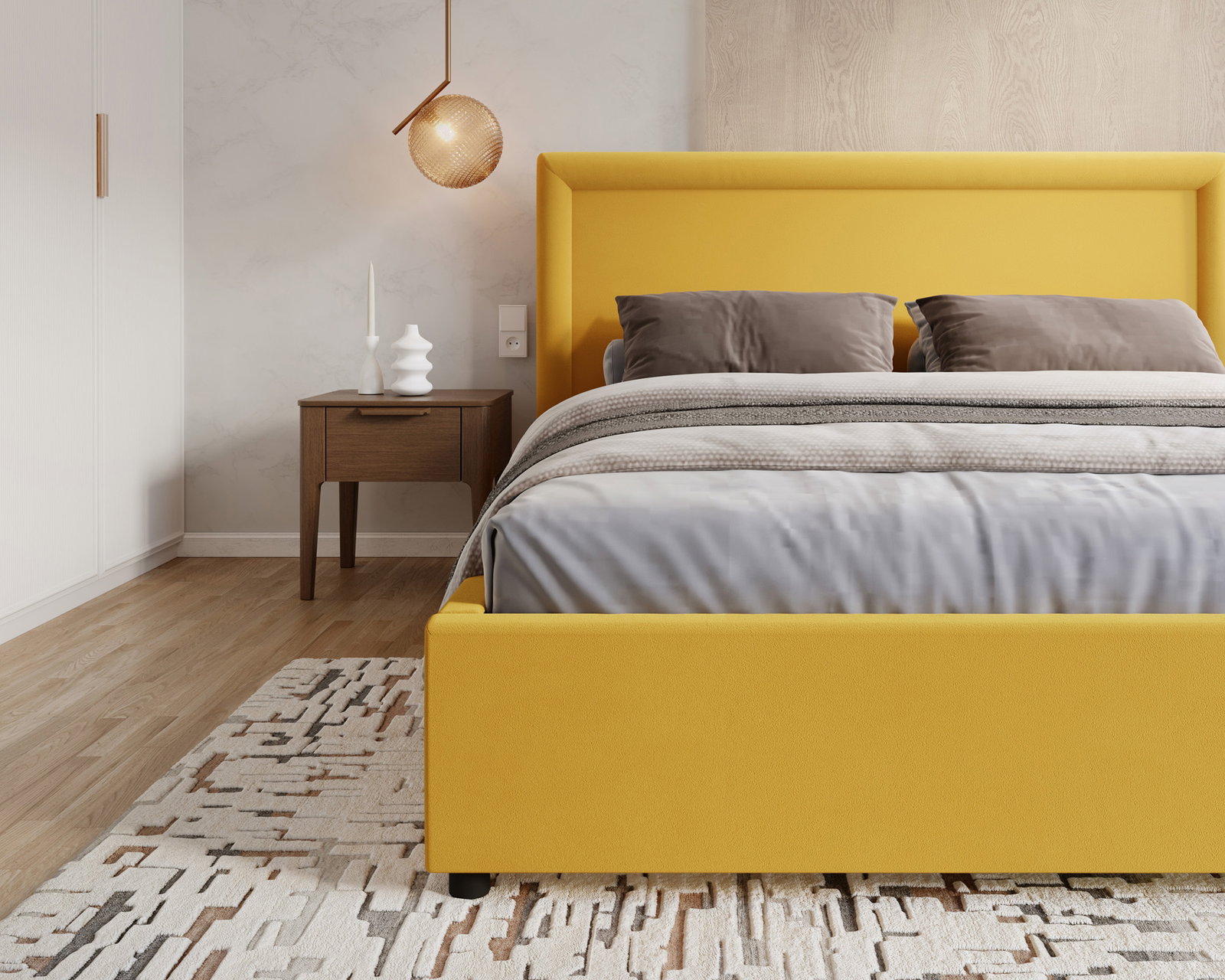 Čalúnená posteľ NOBILE 160x200 Žltá Paris s úložným priestorom kovový rošt