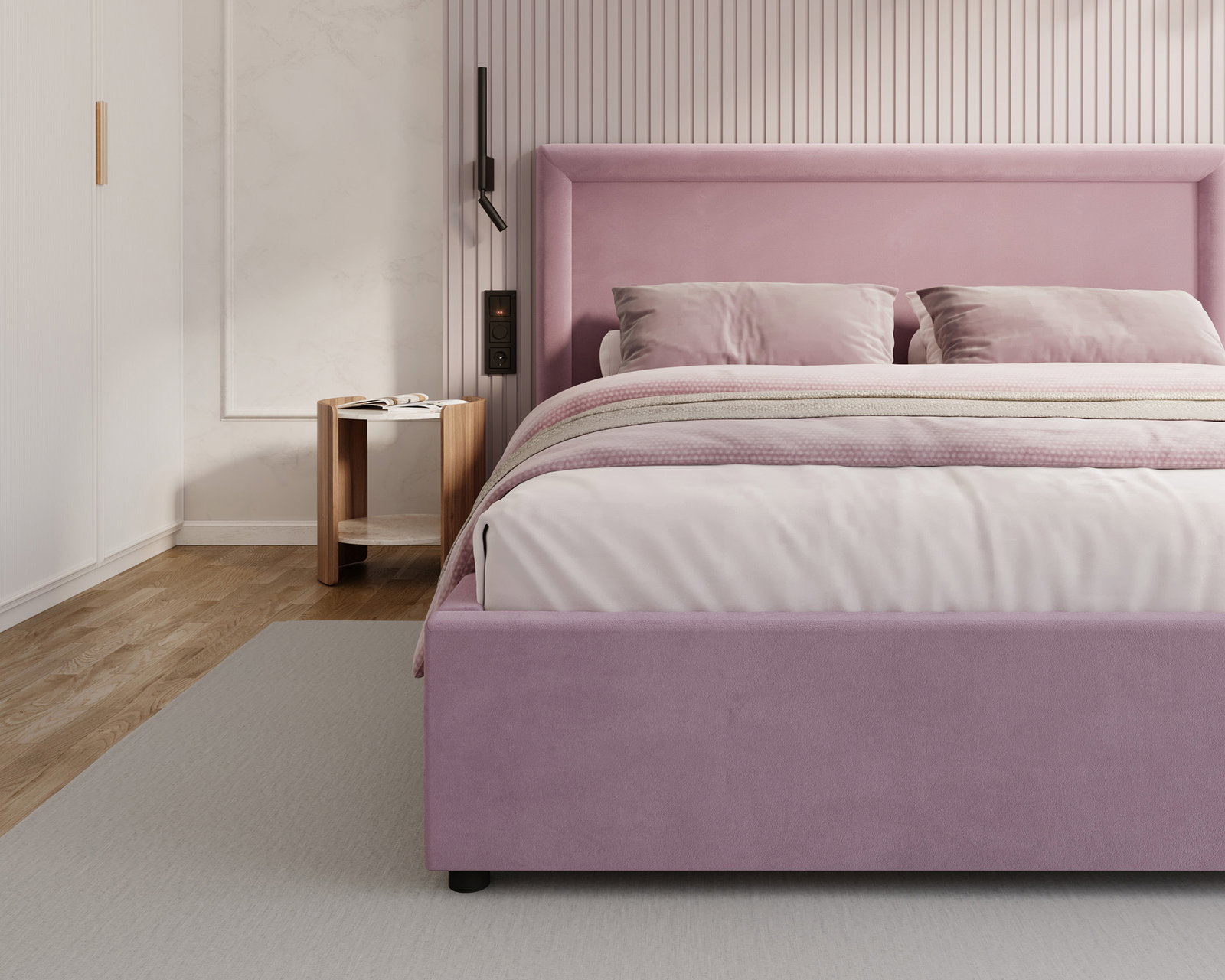 Čalúnená posteľ NOBILE 160x200 Fialova Paris s úložným priestorom kovový rošt