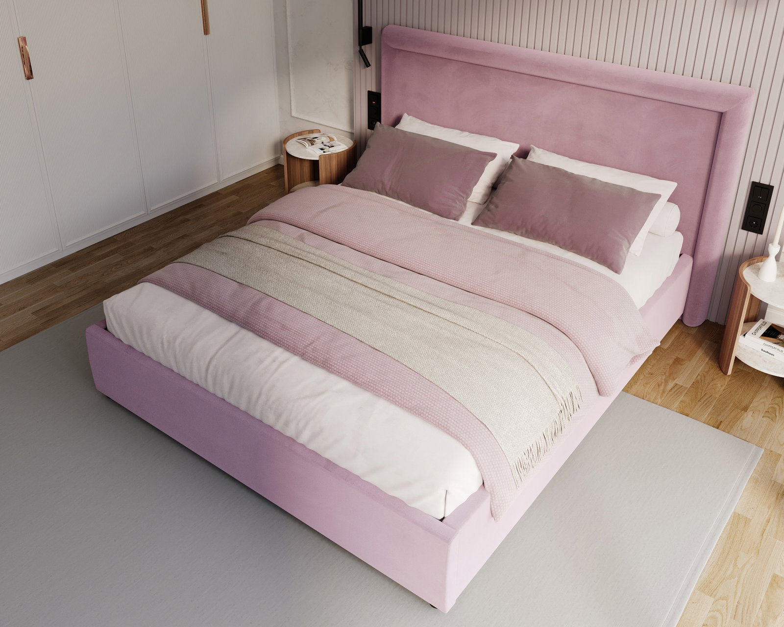 Čalúnená posteľ NOBILE 160x200 Fialova Paris s úložným priestorom kovový rošt