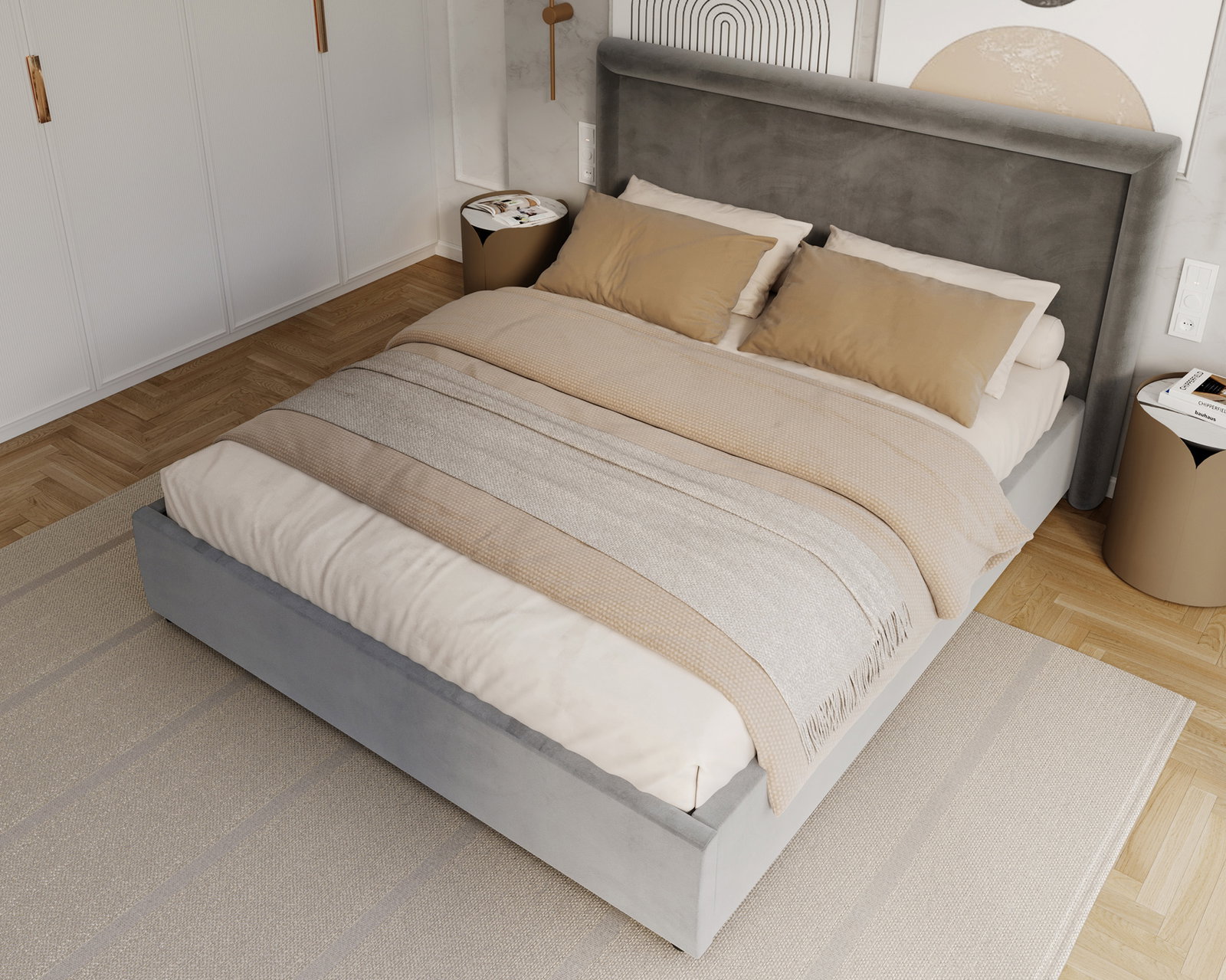 Čalúnená posteľ NOBILE 160x200 Šedá Paris s úložným priestorom kovový rošt