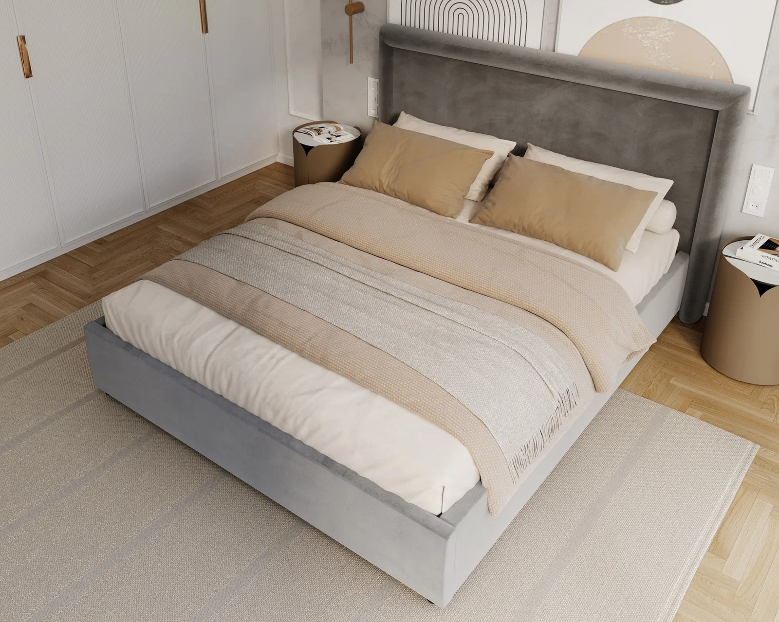 Čalouněná postel NOBILE 160x200 Šedá Paris s úložným prostorem kovový rošt