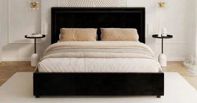 Čalouněná postel NOBILE 180x200 Černá Paris s úložným prostorem kovový rošt