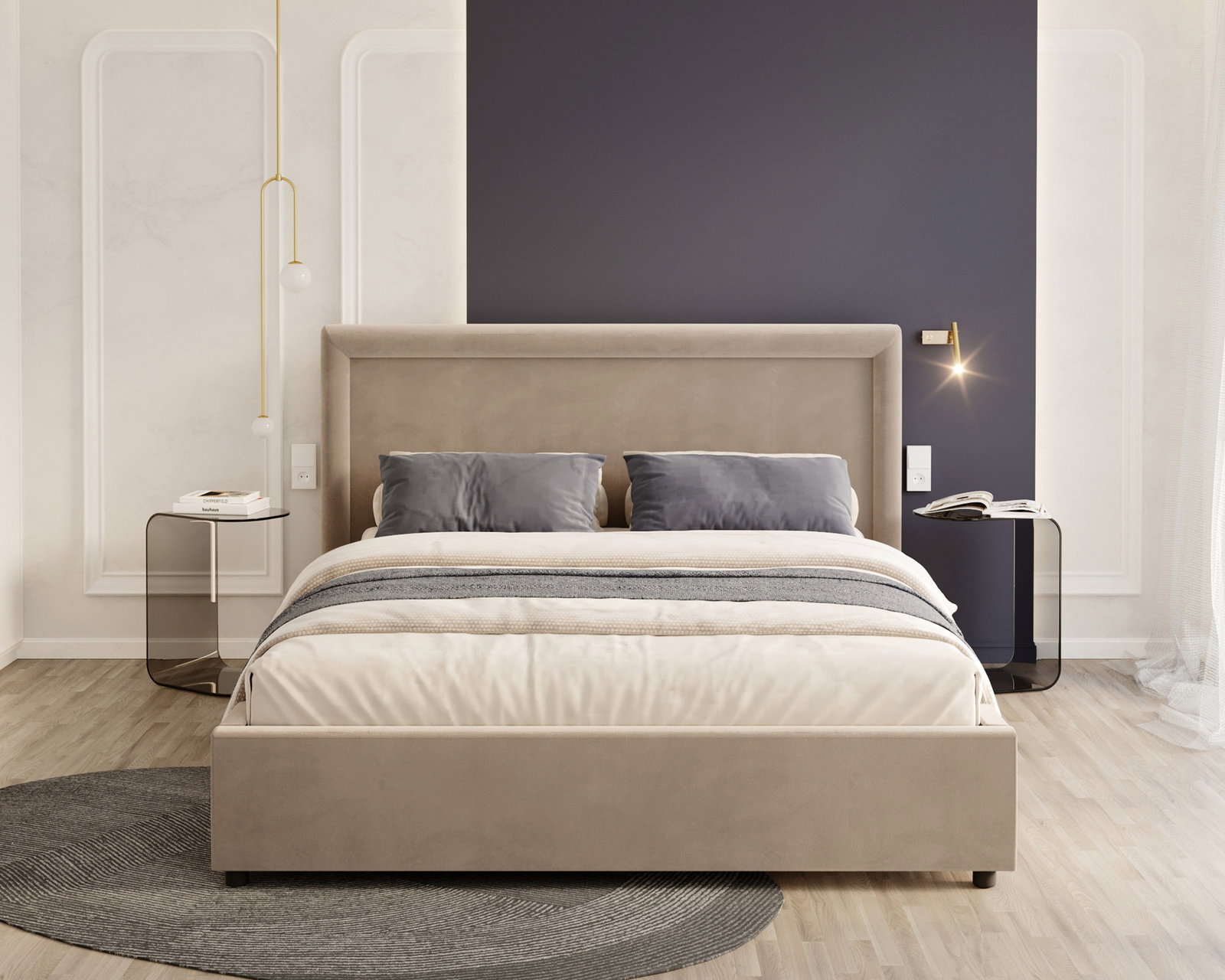 Čalúnená posteľ NOBILE 180x200 Béžová Paris s úložným priestorom kovový rošt