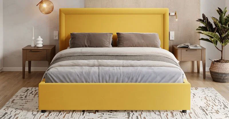 Čalouněná postel NOBILE 180x200 Žlutá Paris s úložným prostorem kovový rošt