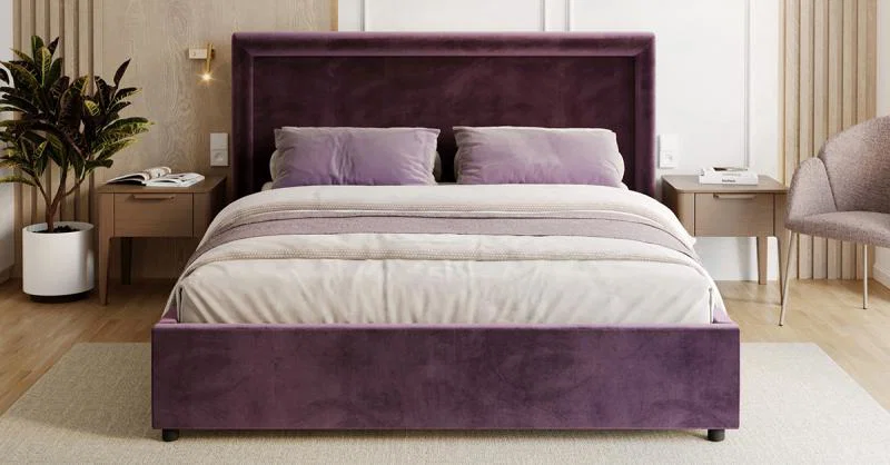 Čalouněná postel NOBILE 180x200 Tmavě fialová Paris s úložným prostorem kovový rošt