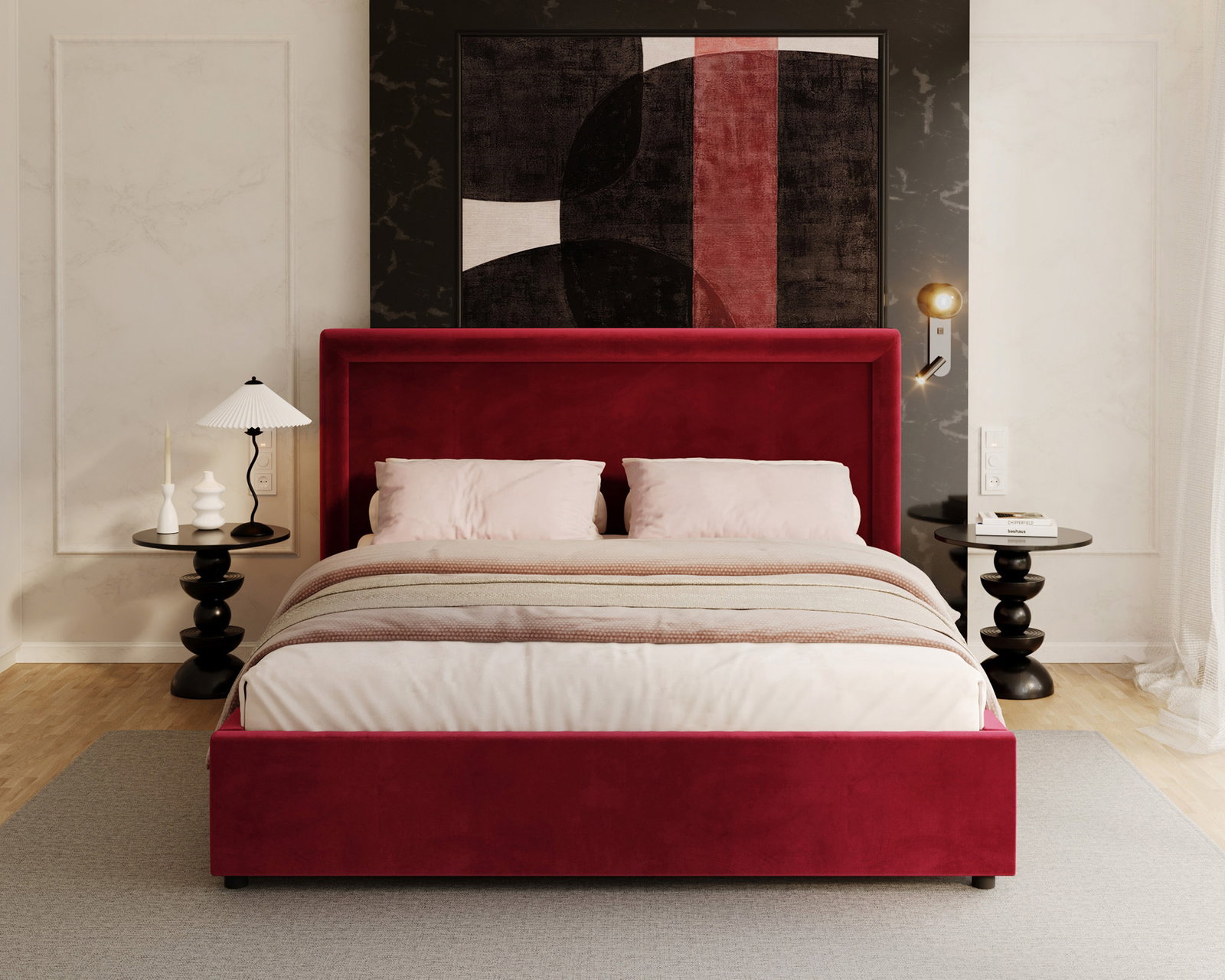 Čalúnená posteľ NOBILE 180x200 Vínová Paris s úložným priestorom kovový rošt