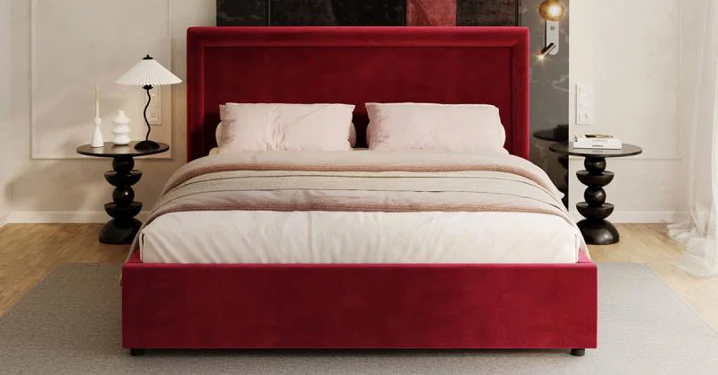 Čalouněná postel NOBILE 180x200 Vínová Paris s úložným prostorem kovový rošt