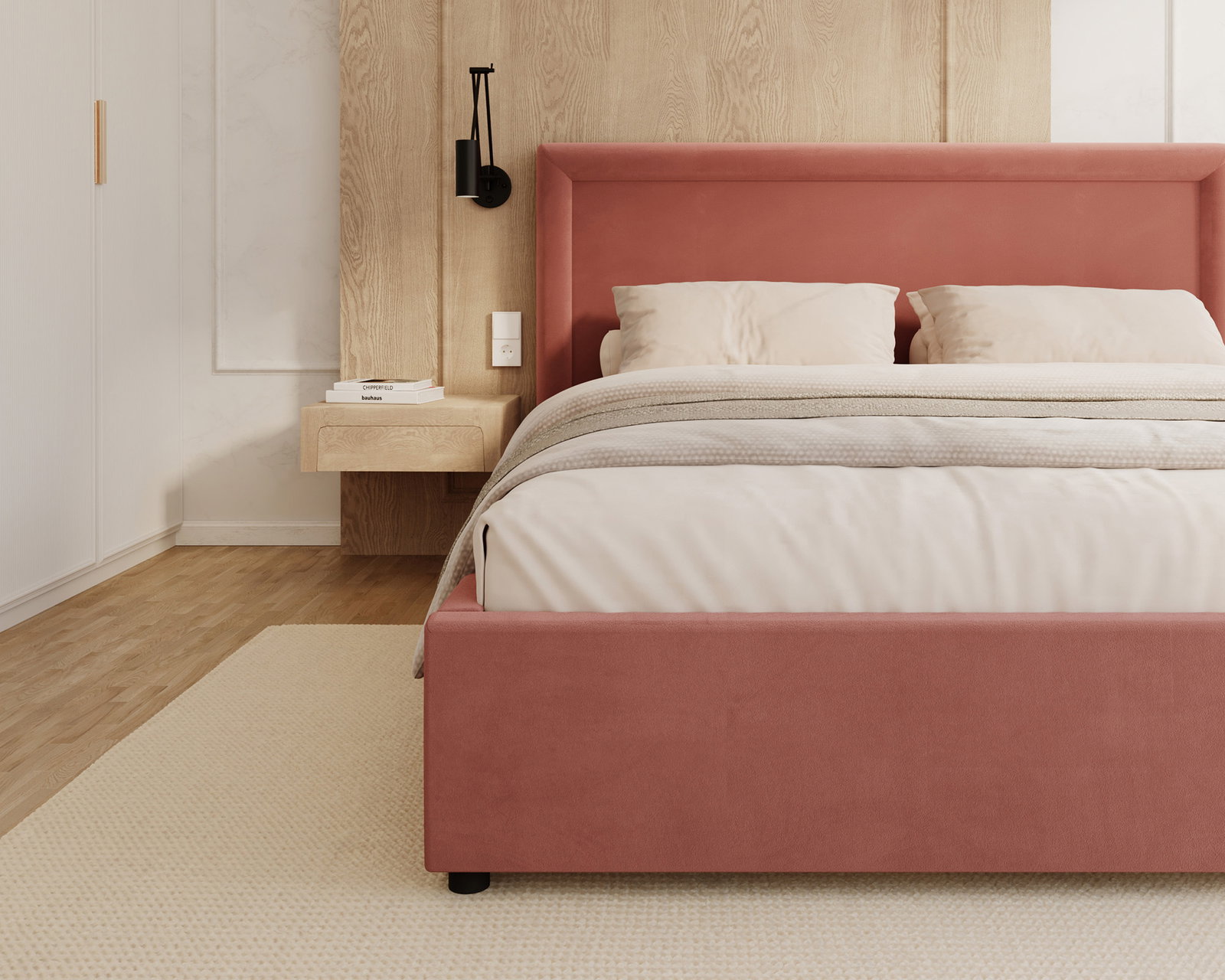 Čalúnená posteľ NOBILE 180x200 Lososová Paris s úložným priestorom kovový rošt