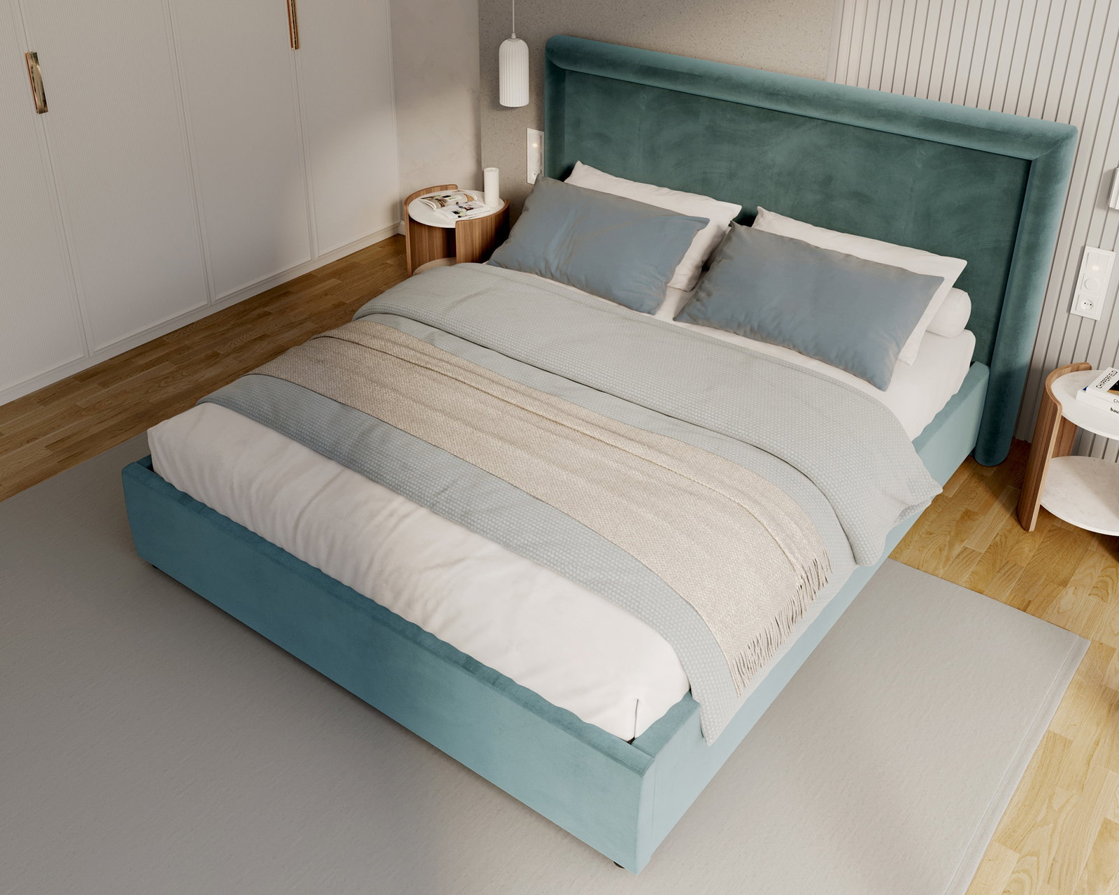 Čalúnená posteľ NOBILE 180x200 Modrá Paris s úložným priestorom kovový rošt