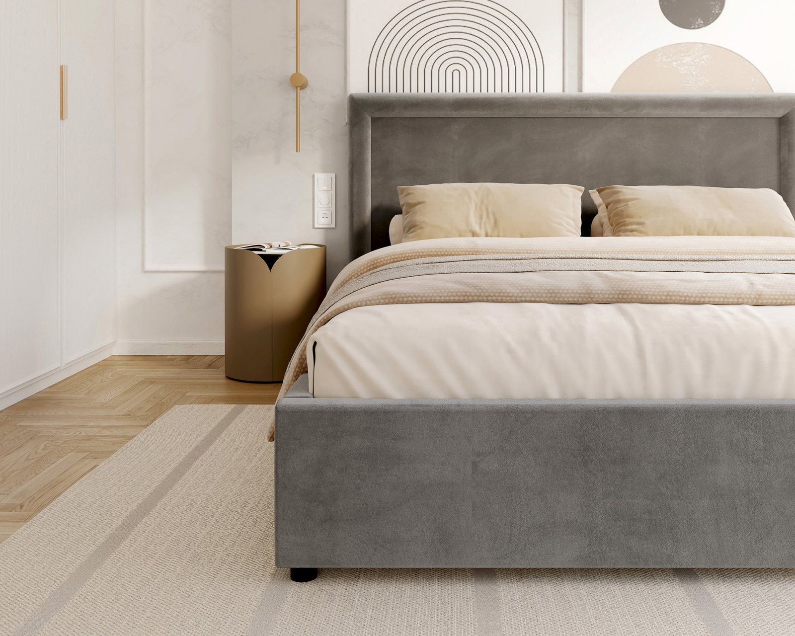 Čalúnená posteľ NOBILE 180x200 Šedá Paris s úložným priestorom kovový rošt