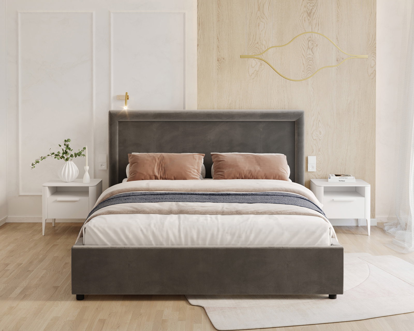 Čalúnená posteľ NOBILE 180x200 Tmavo šedá Paris s úložným priestorom kovový rošt
