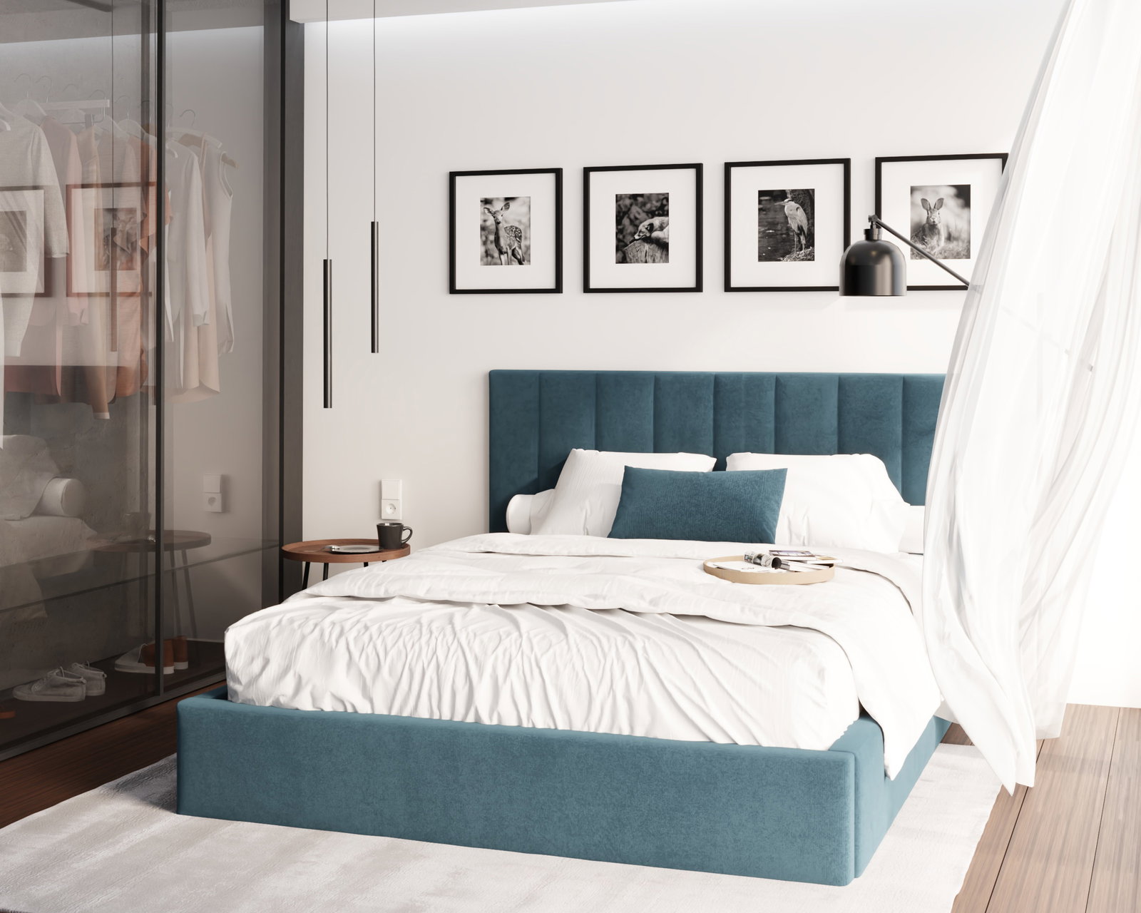 Luxusná posteľ COLORADO 160x200 s kovovým zdvižným roštom Modrá PARIS