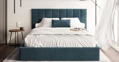 Čalouněná postel COLORADO 180x200 s kovovým zdvižným roštem MODRÁ PARIS