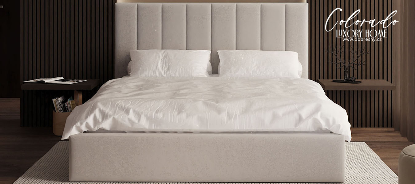 Luxusná posteľ COLORADO 140x200 s kovovým zdvižným roštom Biely PARIS