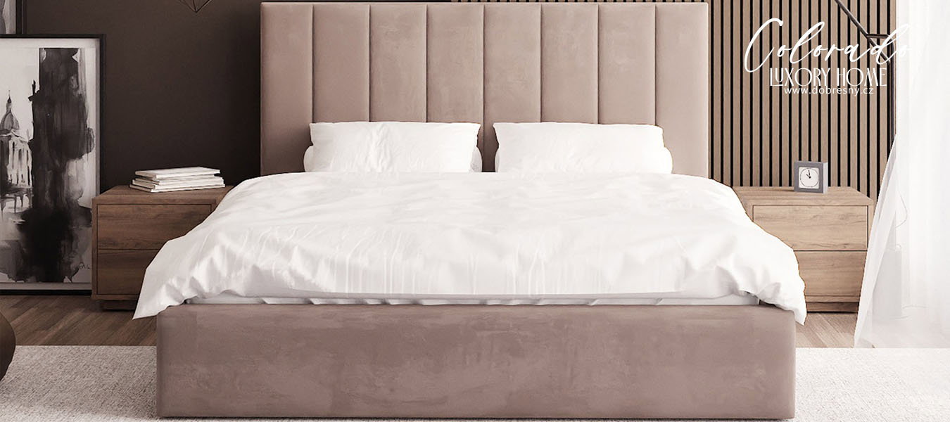 Luxusná posteľ COLORADO 90x200 s kovovým zdvižným roštom Béžová PARIS