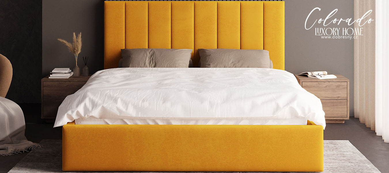 Luxusná posteľ COLORADO 120x200 s kovovým zdvižným roštom Žltá PARIS