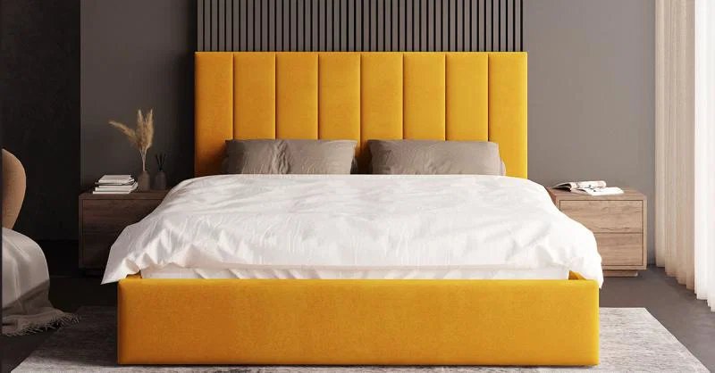 Čalouněná postel COLORADO 120x200 s kovovým zdvižným roštem ŽLUTÁ PARIS