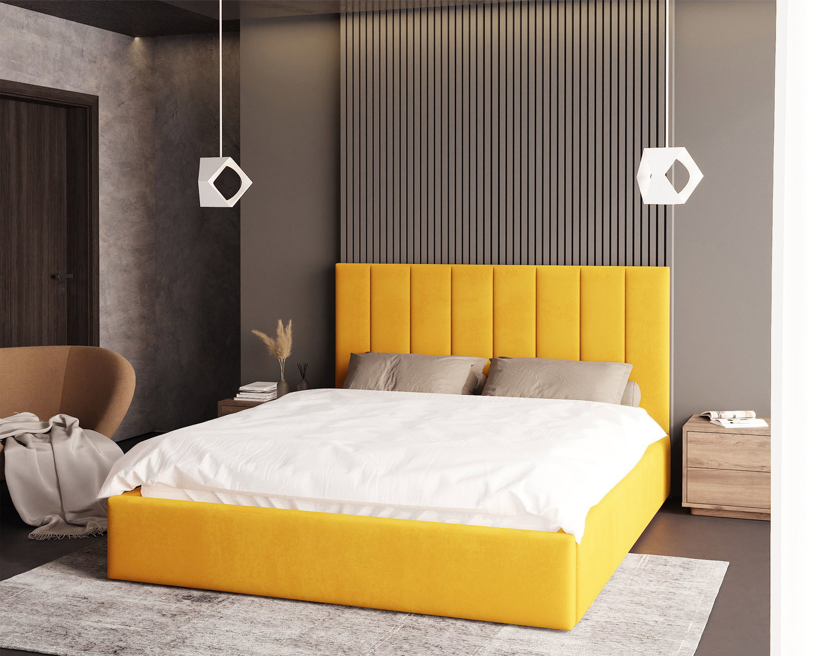 Luxusná posteľ COLORADO 160x200 s kovovým zdvižným roštom Žltá PARIS