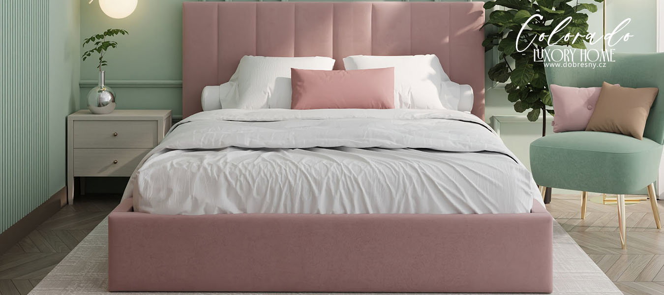 Luxusná posteľ COLORADO 90x200 s kovovým zdvižným roštom Ružová PARIS