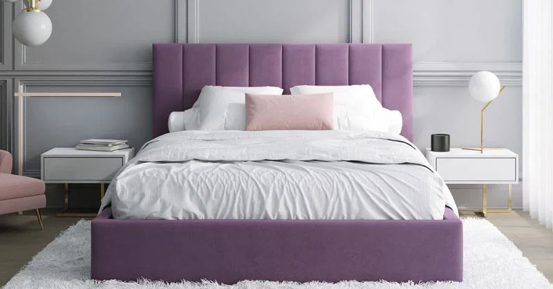 Čalouněná postel COLORADO 90x200 s kovovým zdvižným roštem FIALOVÁ PARIS