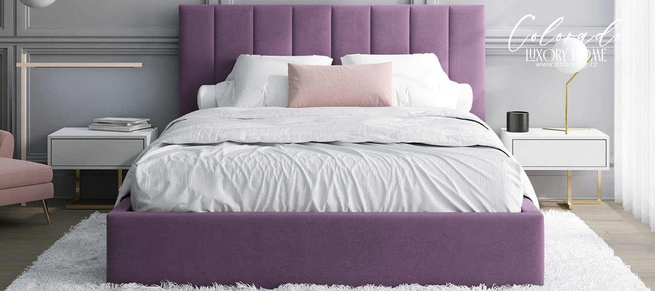 Luxusná posteľ COLORADO 120x200 s kovovým zdvižným roštom Fialová PARIS