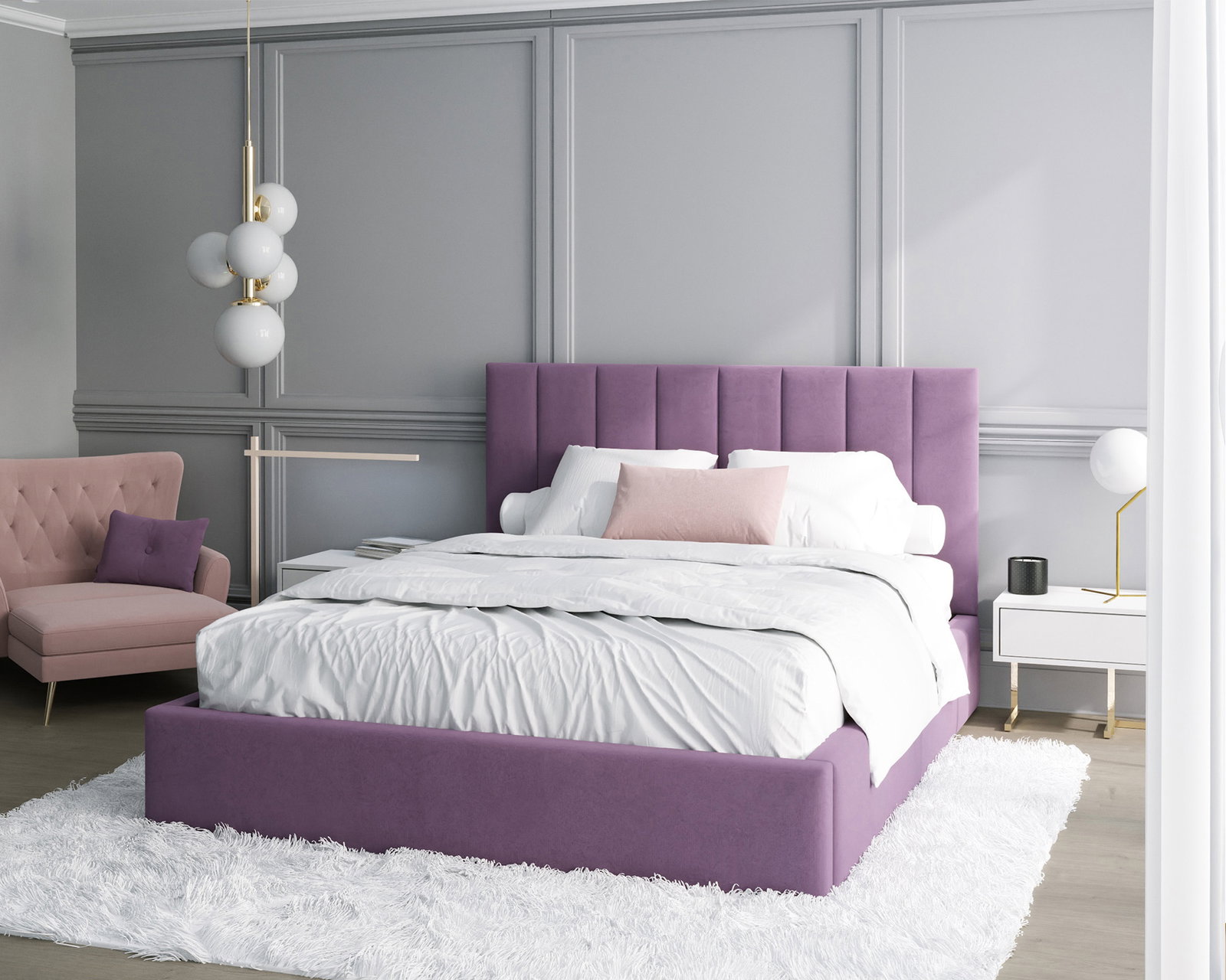 Luxusná posteľ COLORADO 140x200 s kovovým zdvižným roštom Fialová PARIS
