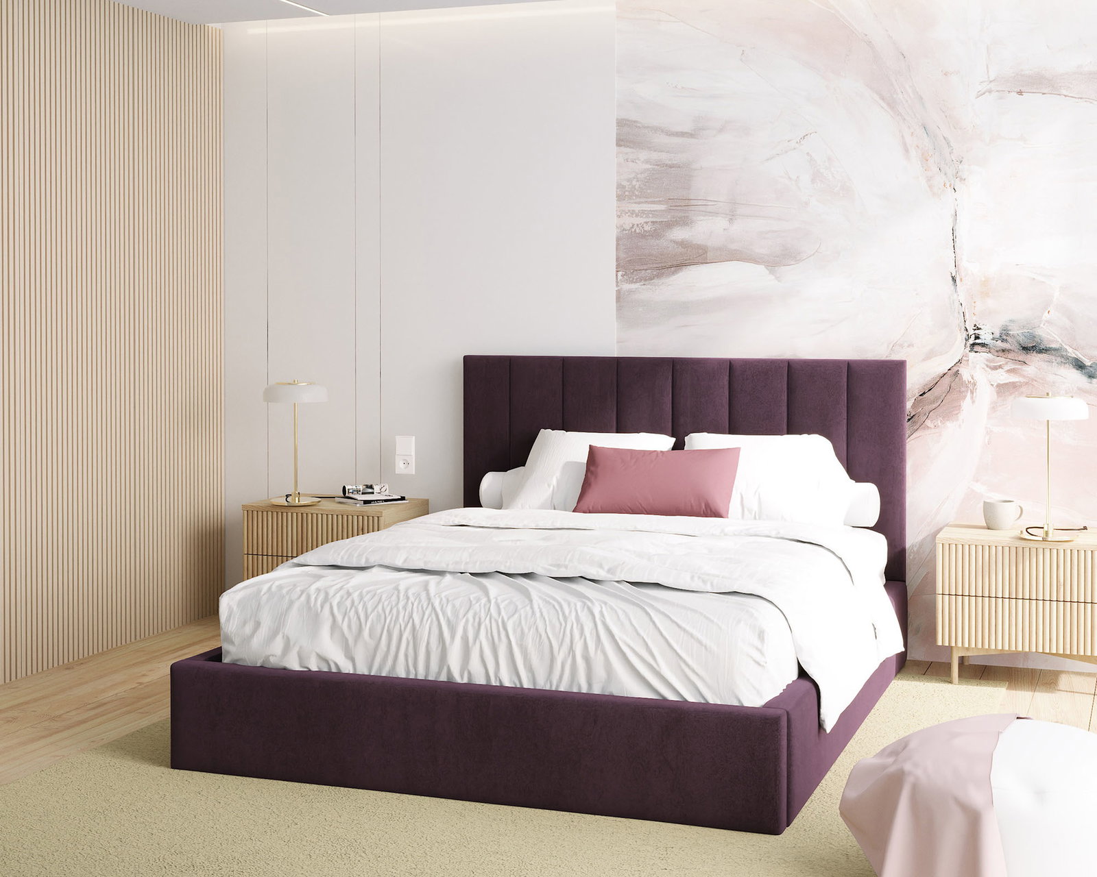 Luxusná posteľ COLORADO 180x200 s kovovým zdvižným roštom Tmavo fialová PARIS
