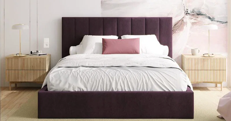 Čalouněná postel COLORADO 180x200 s kovovým zdvižným roštem TMAVĚ FIALOVÁ PARIS