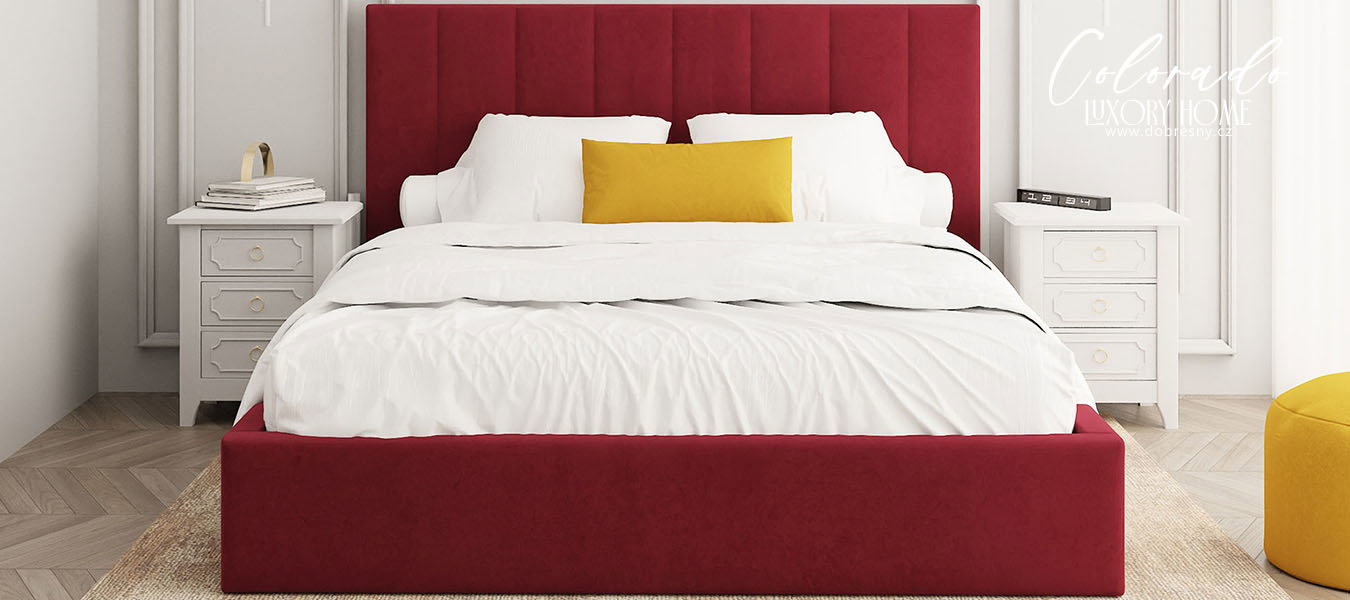 Luxusná posteľ COLORADO 140x200 s kovovým zdvižným roštom Vínová PARIS