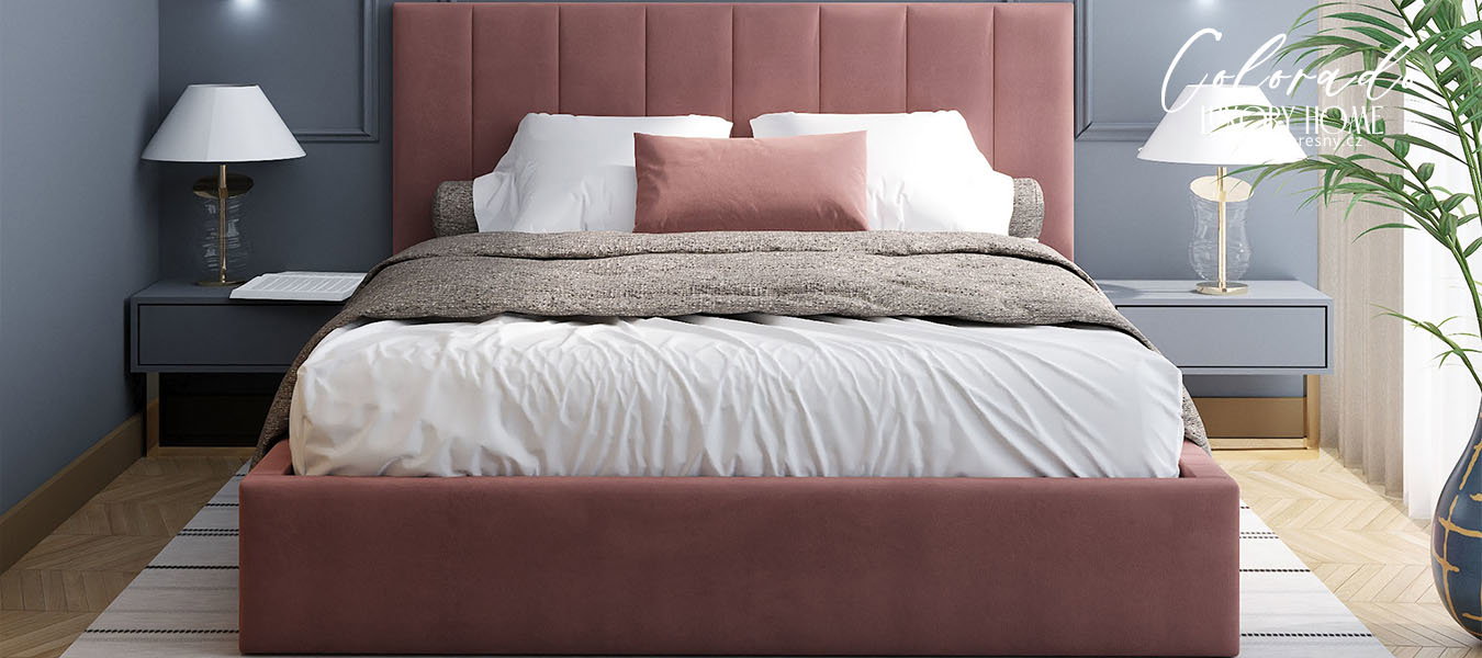 Luxusná posteľ COLORADO 160x200 s kovovým zdvižným roštom Lososová PARIS