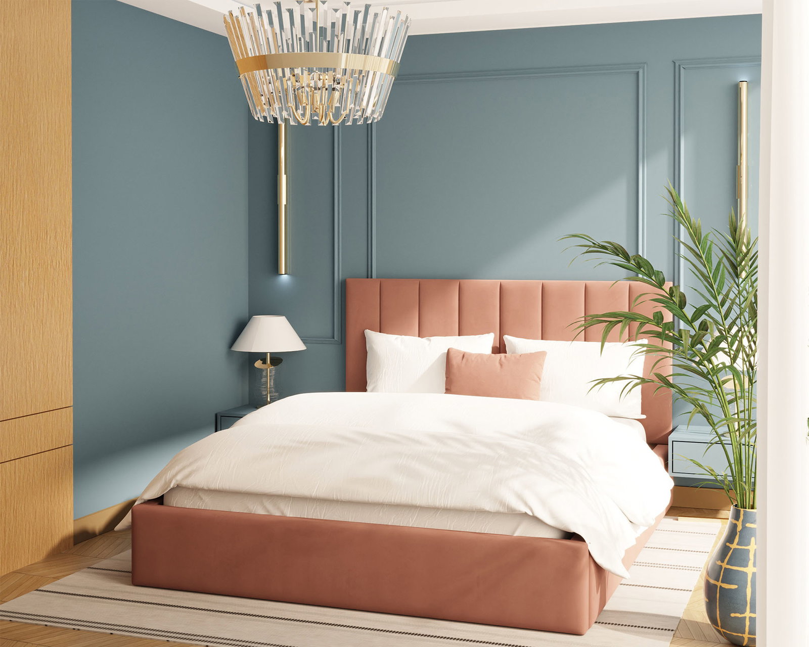 Luxusná posteľ COLORADO 180x200 s kovovým zdvižným roštom Lososová PARIS