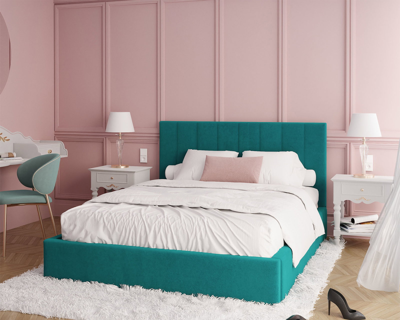 Luxusná posteľ COLORADO 160x200 s kovovým zdvižným roštom Tyrkysová PARIS