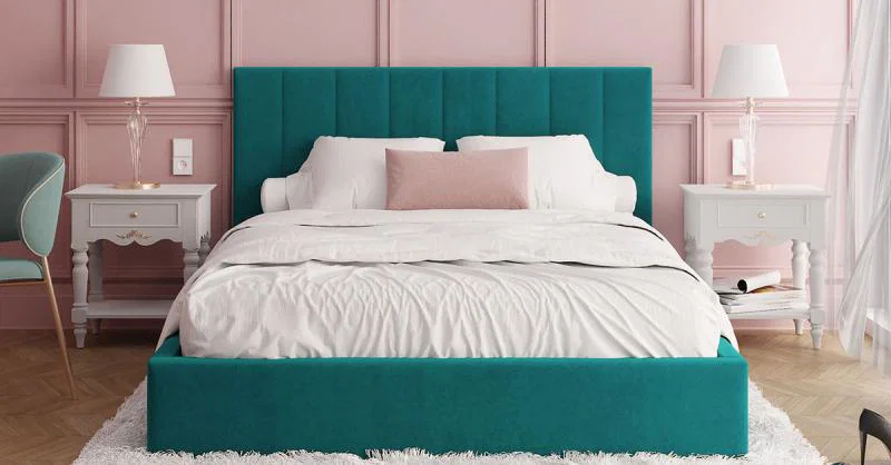 Čalouněná postel COLORADO 180x200 s kovovým zdvižným roštem TYRKYSOVÁ PARIS