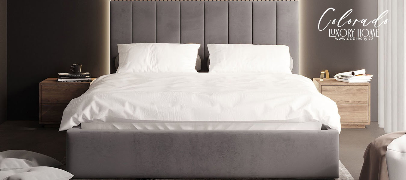 Luxusná posteľ COLORADO 90x200 s kovovým zdvižným roštom Sivá PARIS