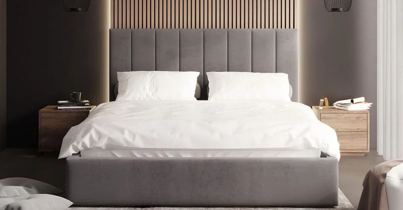 Čalouněná postel COLORADO 120x200 s kovovým zdvižným roštem ŠEDÁ PARIS