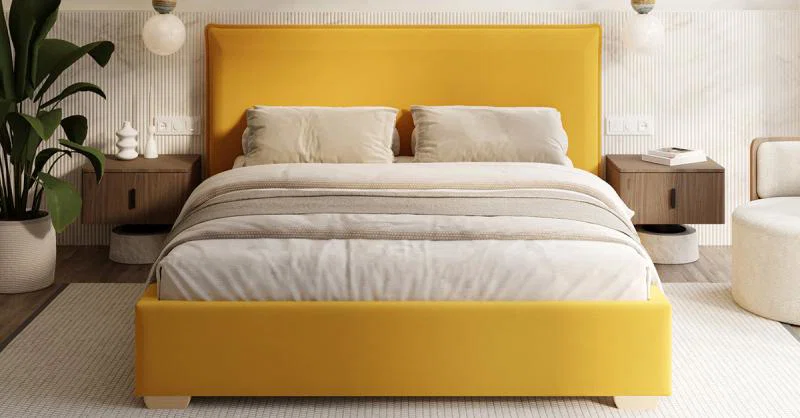 Čalouněná postel PERFETTO 180x200 s kovovým zdvižným roštem ŽLUTÁ PARIS