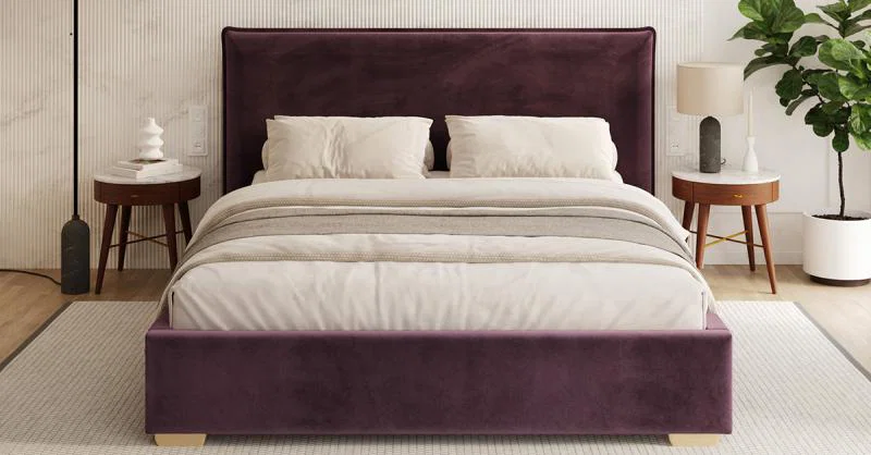 Čalouněná postel PERFETTO 160x200 s kovovým zdvižným roštem TMAVĚ FIALOVÁ PARIS