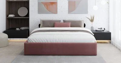 Čalouněná postel ORLANDO 90x200 Lososová PARIS s úložným prostorem kovový rošt