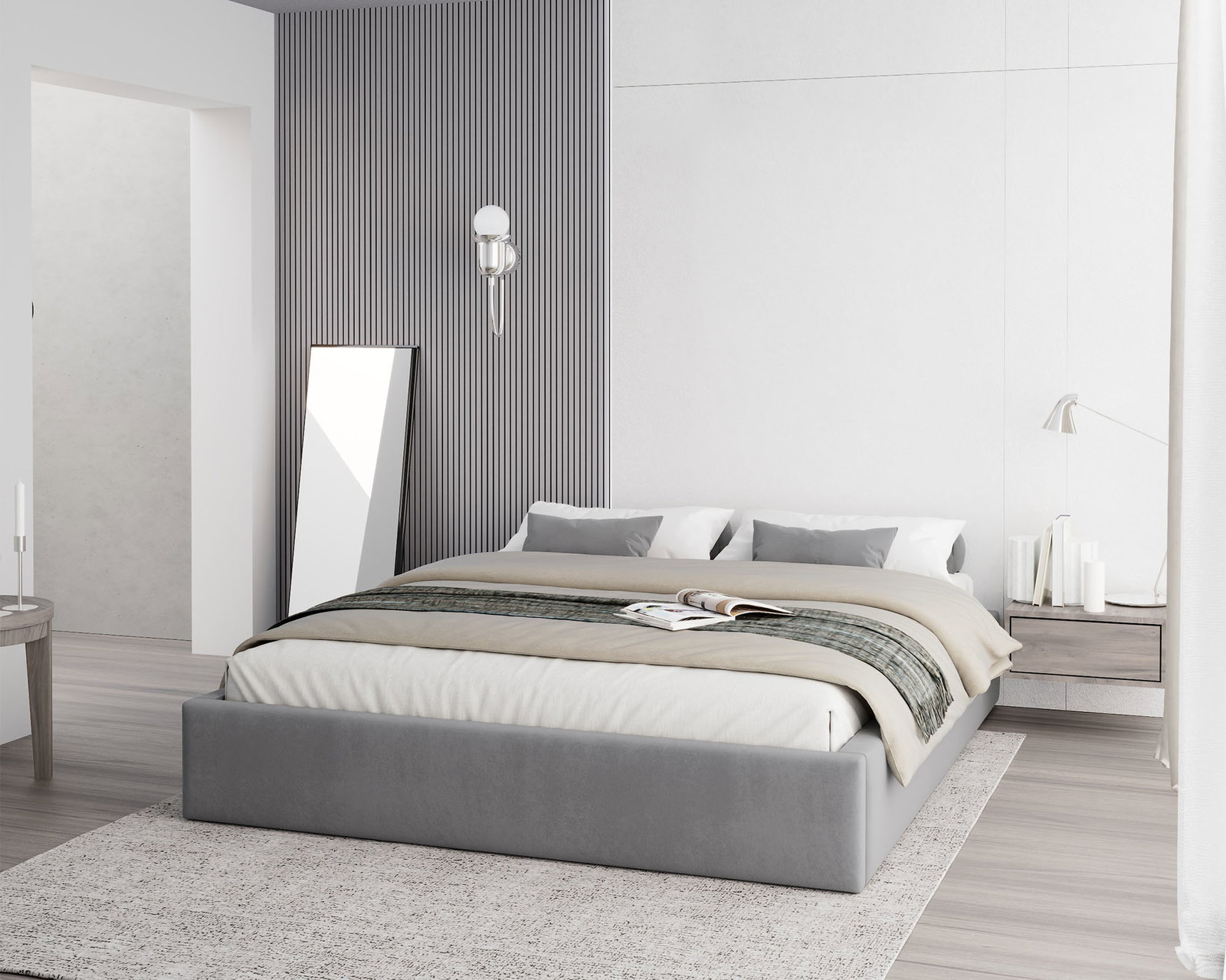 Čalúnená posteľ ORLANDO 90x200 Sivá PARIS s úložným priestorom kovový rošt